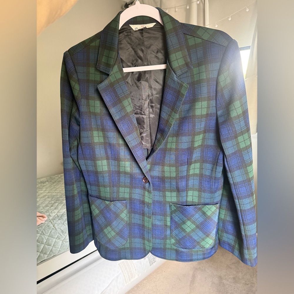 Classic Women’s Green & Blue Plaid Blazer